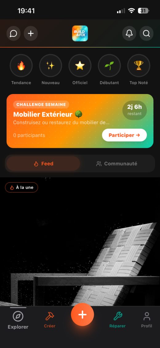 Le feed BUILD & FIX dans l'application